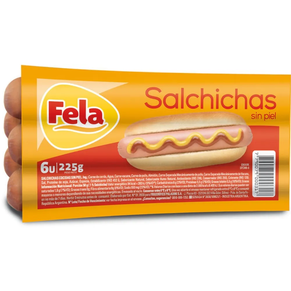 Salchichas Fela tipo viena sin piel 6 u.