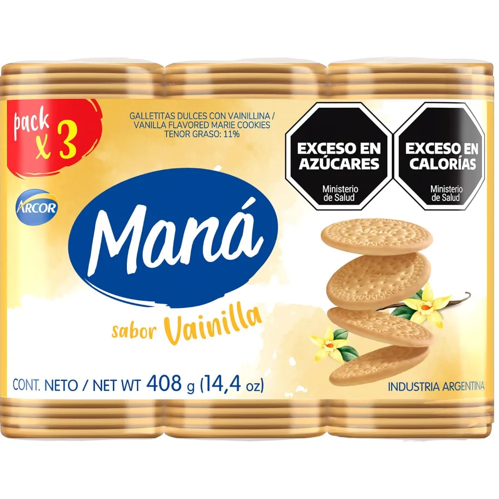 Maná Galletitas Maná de vainilla livianas x3 408 grs